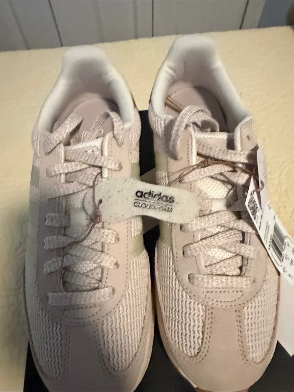 adidas Cloudfoam Retro Runner Sneakers in Light Beige with Gold Accents